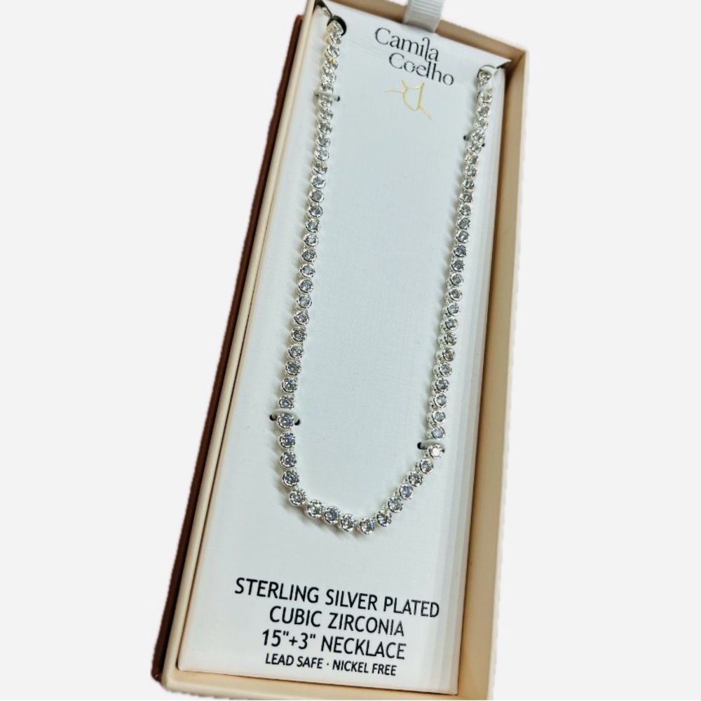 NWT ⚜️💎⚜️ Camila Coelho Gorgeous Silver Tone Cubiz Zirconia Necklace